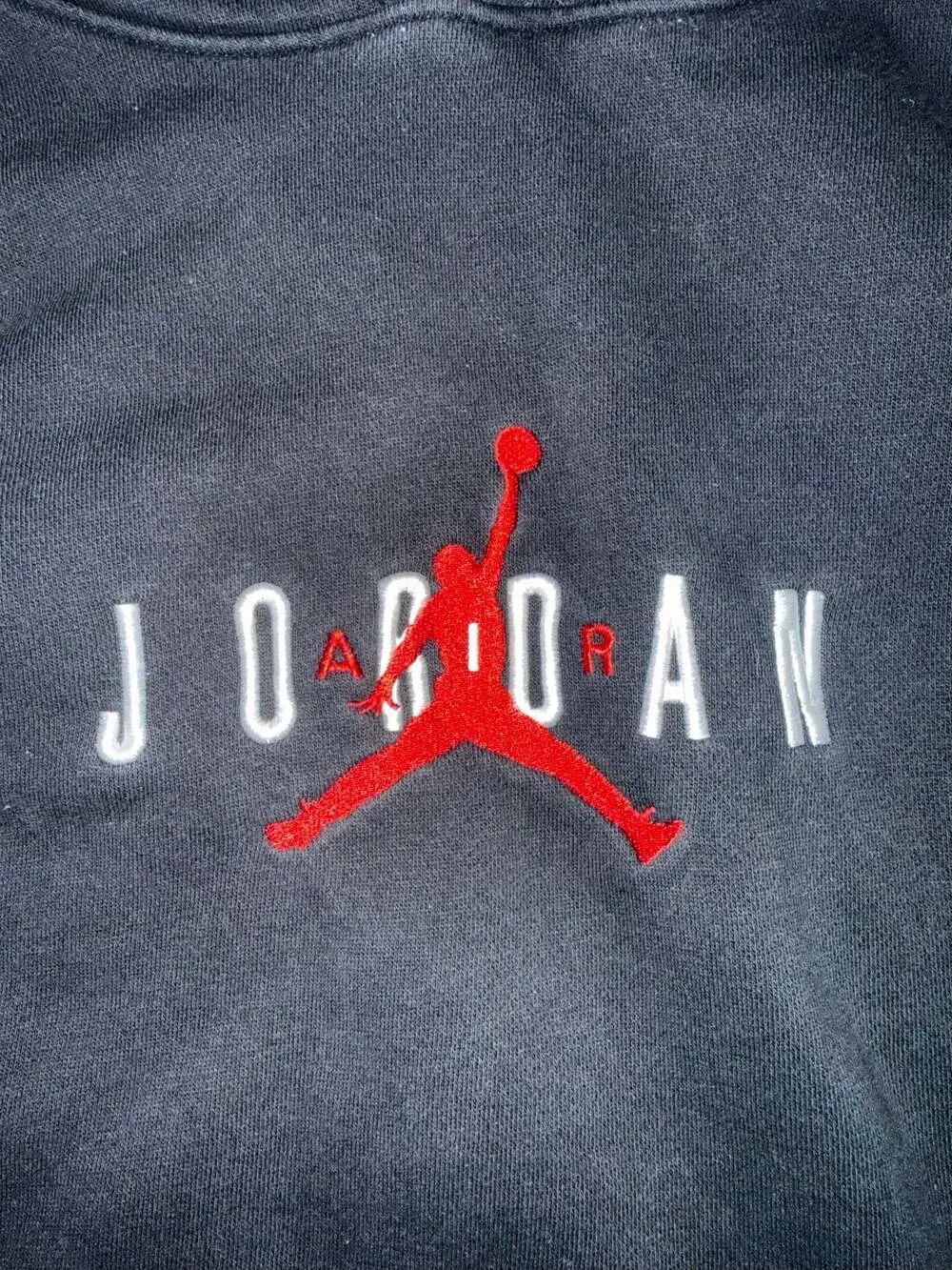 Jordan Air Embroidered Spell Out Black Pullover Hoodie Size M
